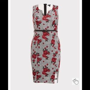 Plaid & floral sheath dress